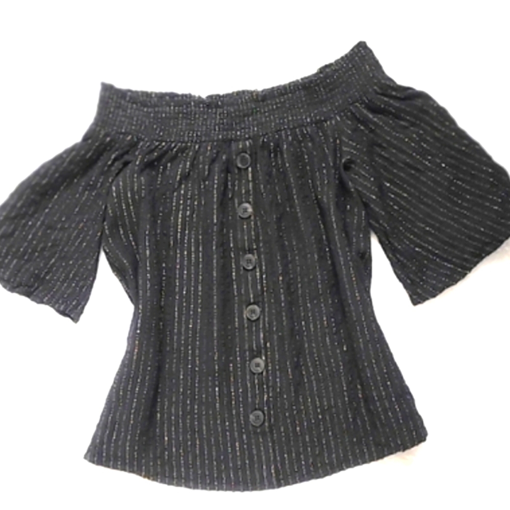 NWOT!Off The Shoulder Button Front Metallic Striped Women's Boho Chic  Top Small - Picture 4 of 9